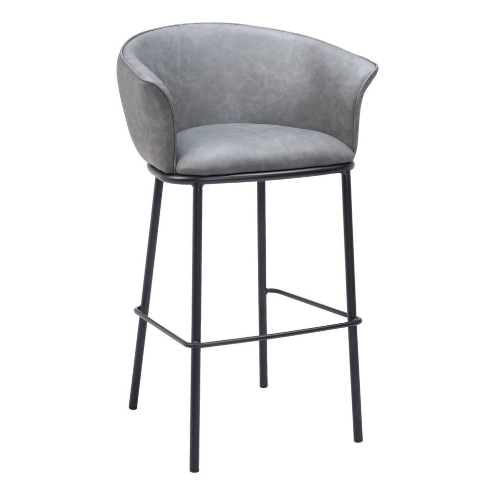 30" Gray And Black Faux Leather And Fabric And Steel Bar Height Bar Chair HomeRoots