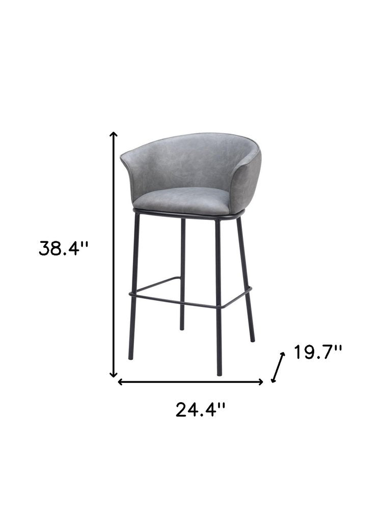 30" Gray And Black Faux Leather And Fabric And Steel Bar Height Bar Chair HomeRoots