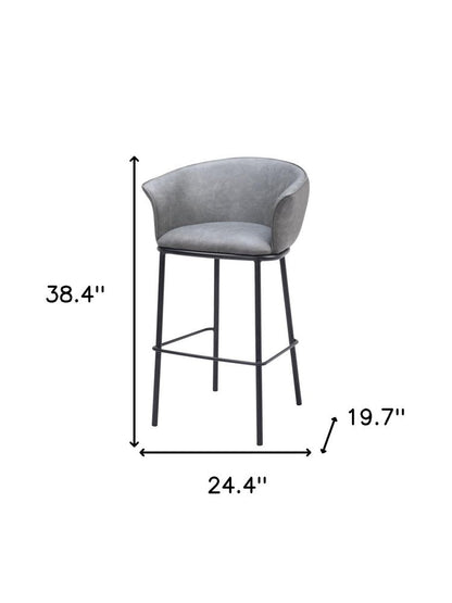 30" Gray And Black Faux Leather And Fabric And Steel Bar Height Bar Chair HomeRoots