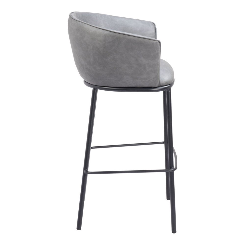 30" Gray And Black Faux Leather And Fabric And Steel Bar Height Bar Chair HomeRoots
