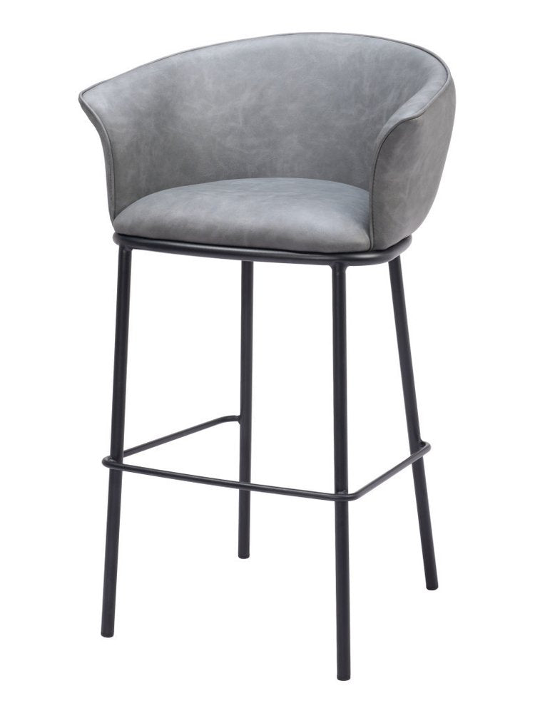 30" Gray And Black Faux Leather And Fabric And Steel Bar Height Bar Chair HomeRoots