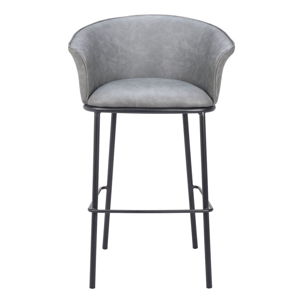 30" Gray And Black Faux Leather And Fabric And Steel Bar Height Bar Chair HomeRoots