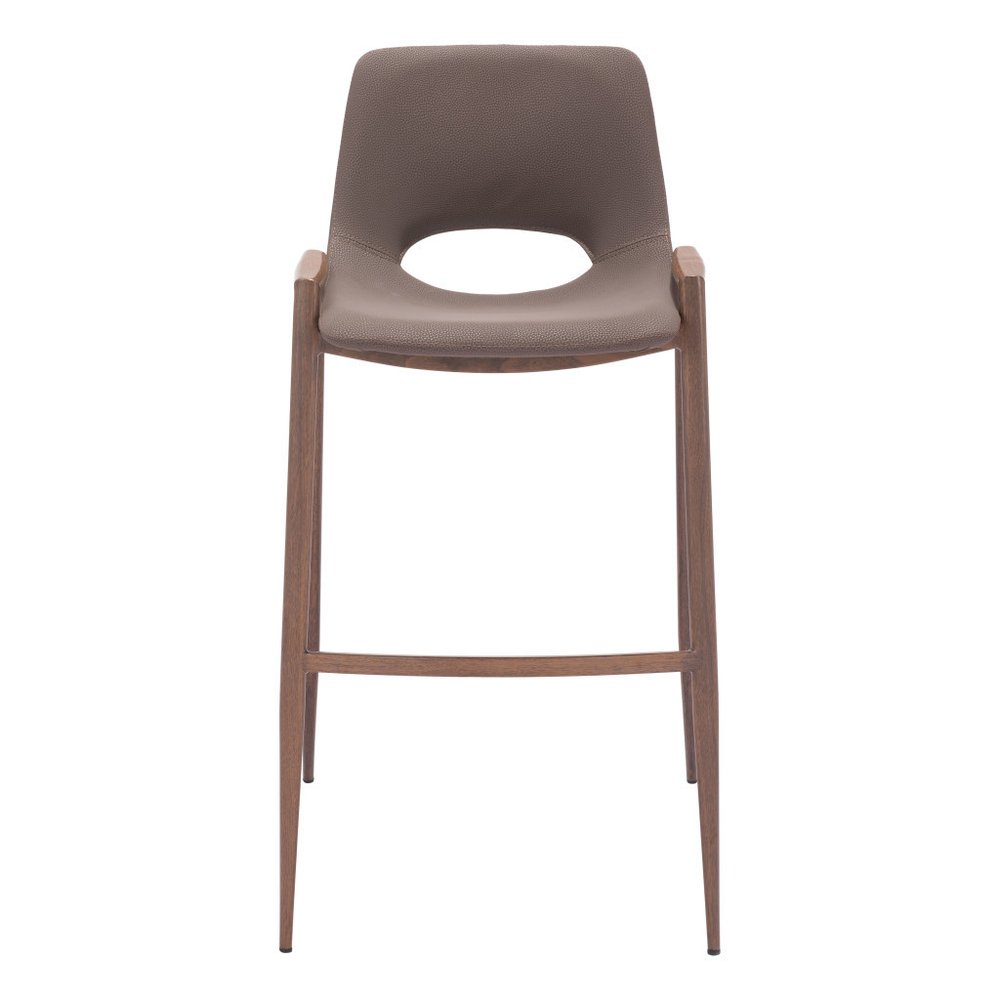 Set of Two 30" Brown Faux Leather And Fabric And Steel Low Back Bar Height Bar Chairs HomeRoots