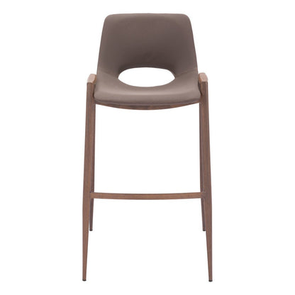 Set of Two 30" Brown Faux Leather And Fabric And Steel Low Back Bar Height Bar Chairs HomeRoots