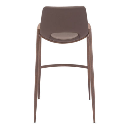 Set of Two 30" Brown Faux Leather And Fabric And Steel Low Back Bar Height Bar Chairs HomeRoots