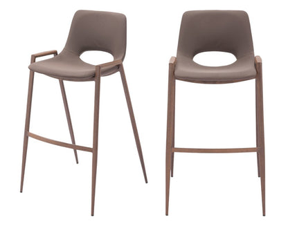 Set of Two 30" Brown Faux Leather And Fabric And Steel Low Back Bar Height Bar Chairs HomeRoots
