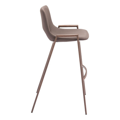 Set of Two 30" Brown Faux Leather And Fabric And Steel Low Back Bar Height Bar Chairs HomeRoots
