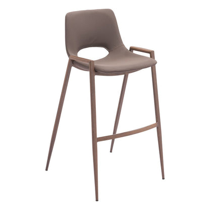 Set of Two 30" Brown Faux Leather And Fabric And Steel Low Back Bar Height Bar Chairs HomeRoots