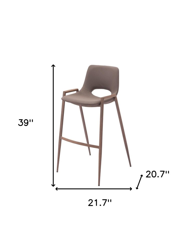 Set of Two 30" Brown Faux Leather And Fabric And Steel Low Back Bar Height Bar Chairs HomeRoots