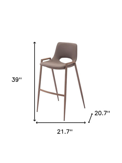 Set of Two 30" Brown Faux Leather And Fabric And Steel Low Back Bar Height Bar Chairs HomeRoots