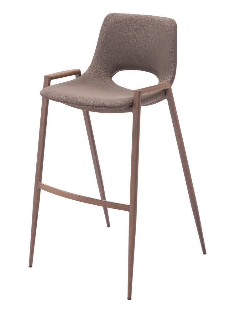 Set of Two 30" Brown Faux Leather And Fabric And Steel Low Back Bar Height Bar Chairs HomeRoots