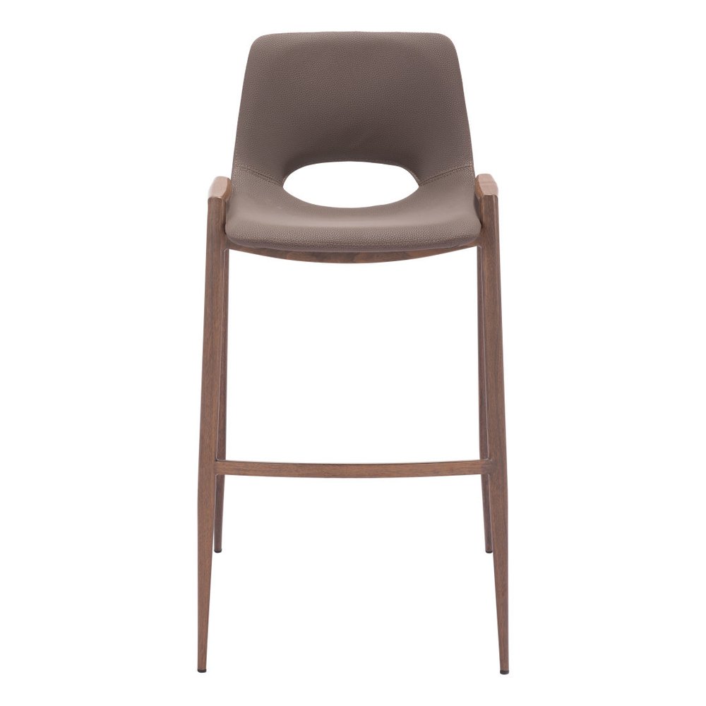 Set of Two 30" Brown Faux Leather And Fabric And Steel Low Back Bar Height Bar Chairs HomeRoots