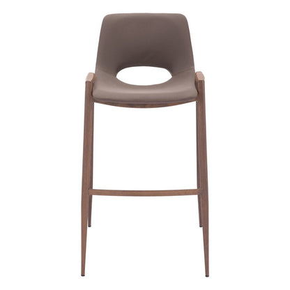 Set of Two 30" Brown Faux Leather And Fabric And Steel Low Back Bar Height Bar Chairs HomeRoots