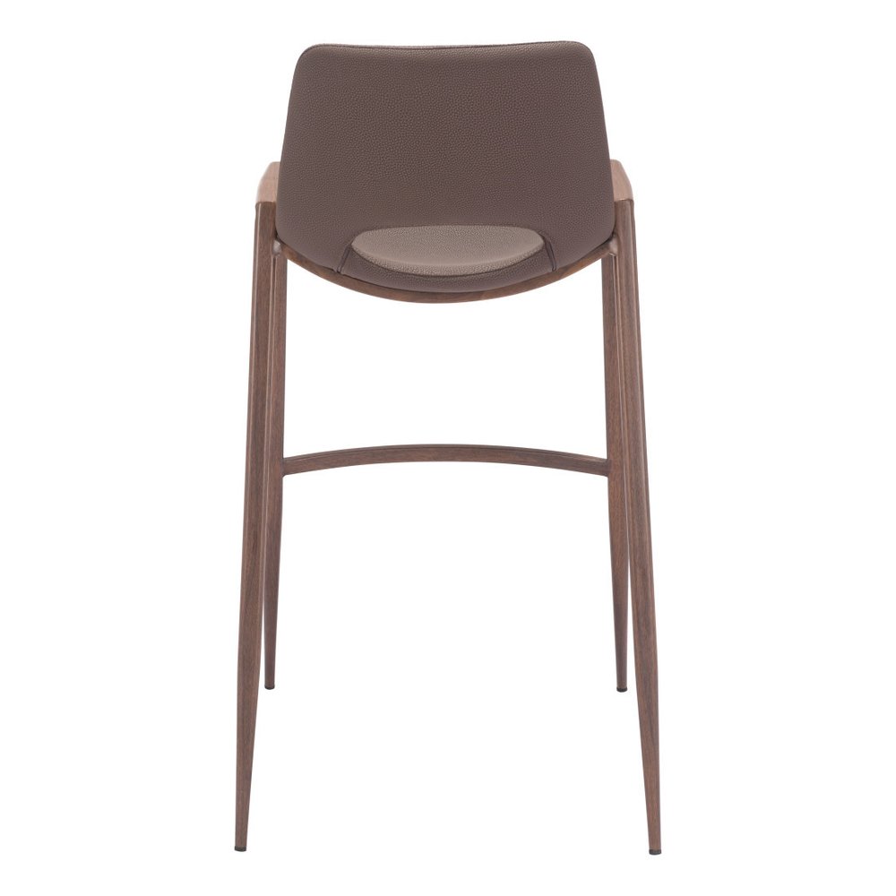 Set of Two 30" Brown Faux Leather And Fabric And Steel Low Back Bar Height Bar Chairs HomeRoots