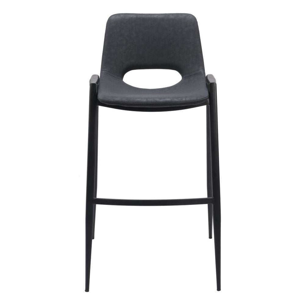 Set of Two 30" Black Faux Leather And Fabric And Steel Low Back Bar Height Bar Chairs HomeRoots