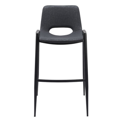 Set of Two 30" Black Faux Leather And Fabric And Steel Low Back Bar Height Bar Chairs HomeRoots