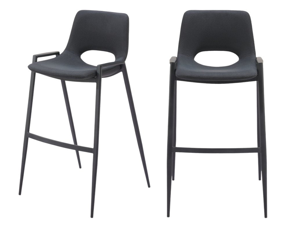 Set of Two 30" Black Faux Leather And Fabric And Steel Low Back Bar Height Bar Chairs HomeRoots