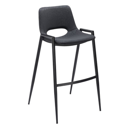 Set of Two 30" Black Faux Leather And Fabric And Steel Low Back Bar Height Bar Chairs HomeRoots