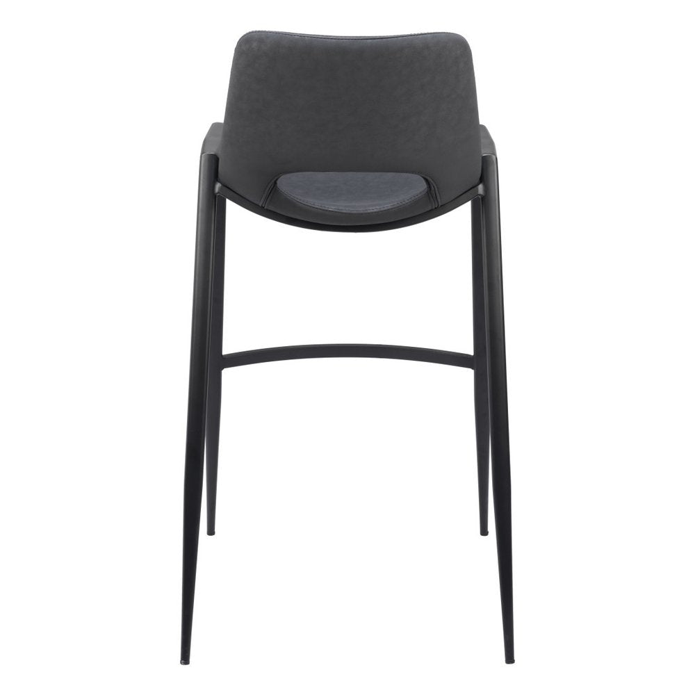 Set of Two 30" Black Faux Leather And Fabric And Steel Low Back Bar Height Bar Chairs HomeRoots