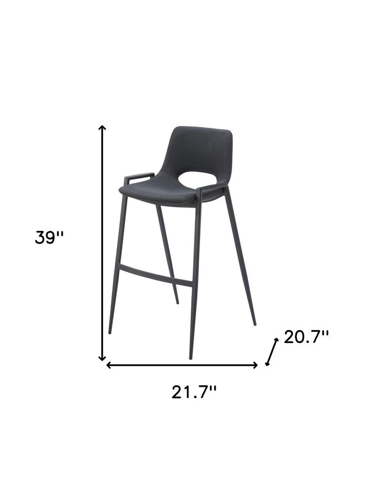 Set of Two 30" Black Faux Leather And Fabric And Steel Low Back Bar Height Bar Chairs HomeRoots