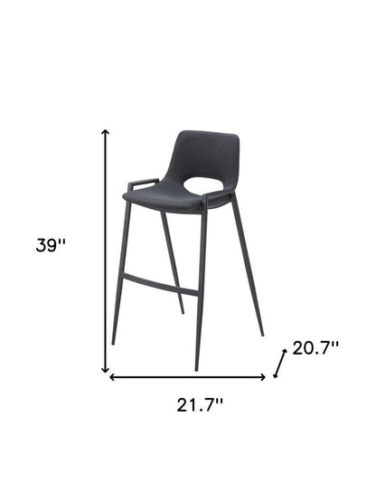 Set of Two 30" Black Faux Leather And Fabric And Steel Low Back Bar Height Bar Chairs HomeRoots