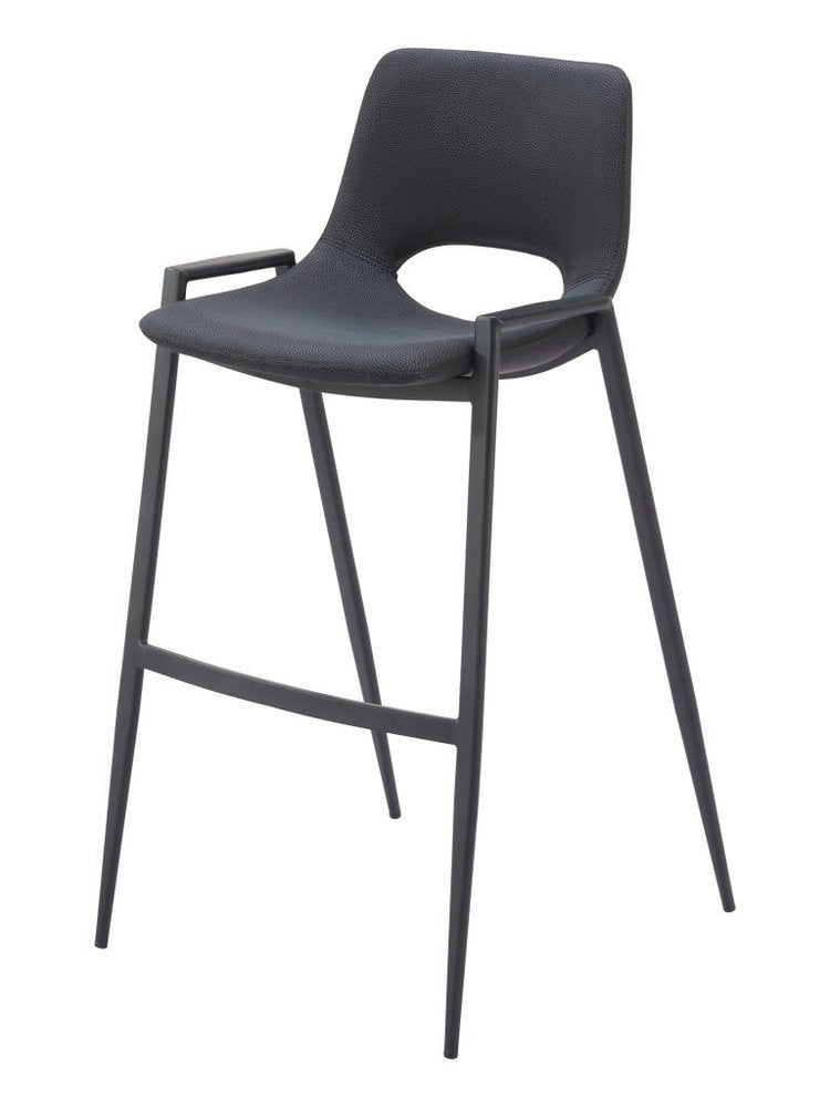 Set of Two 30" Black Faux Leather And Fabric And Steel Low Back Bar Height Bar Chairs HomeRoots