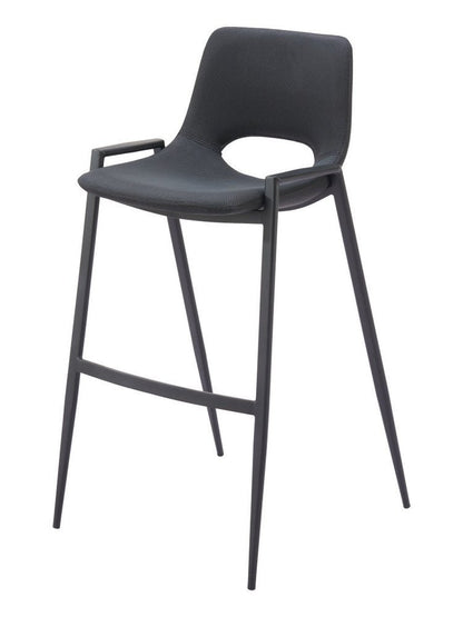 Set of Two 30" Black Faux Leather And Fabric And Steel Low Back Bar Height Bar Chairs HomeRoots
