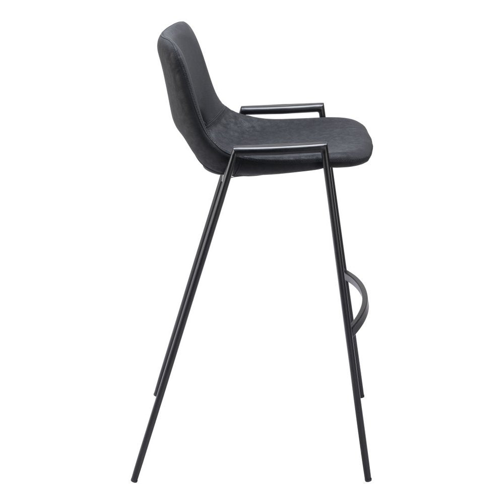 Set of Two 30" Black Faux Leather And Fabric And Steel Low Back Bar Height Bar Chairs HomeRoots