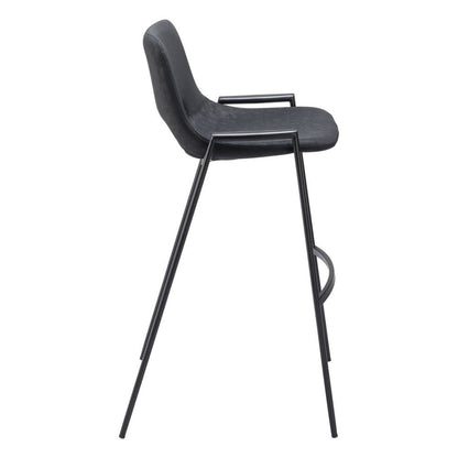 Set of Two 30" Black Faux Leather And Fabric And Steel Low Back Bar Height Bar Chairs HomeRoots