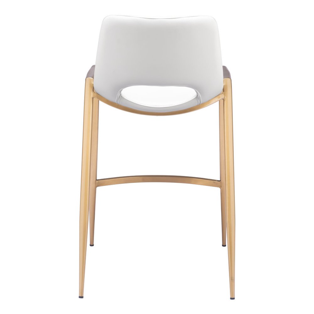 Set of Two 26" White And Gold Faux Leather And Fabric And Steel Low Back Counter Height Bar Chairs HomeRoots