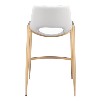 Set of Two 26" White And Gold Faux Leather And Fabric And Steel Low Back Counter Height Bar Chairs HomeRoots