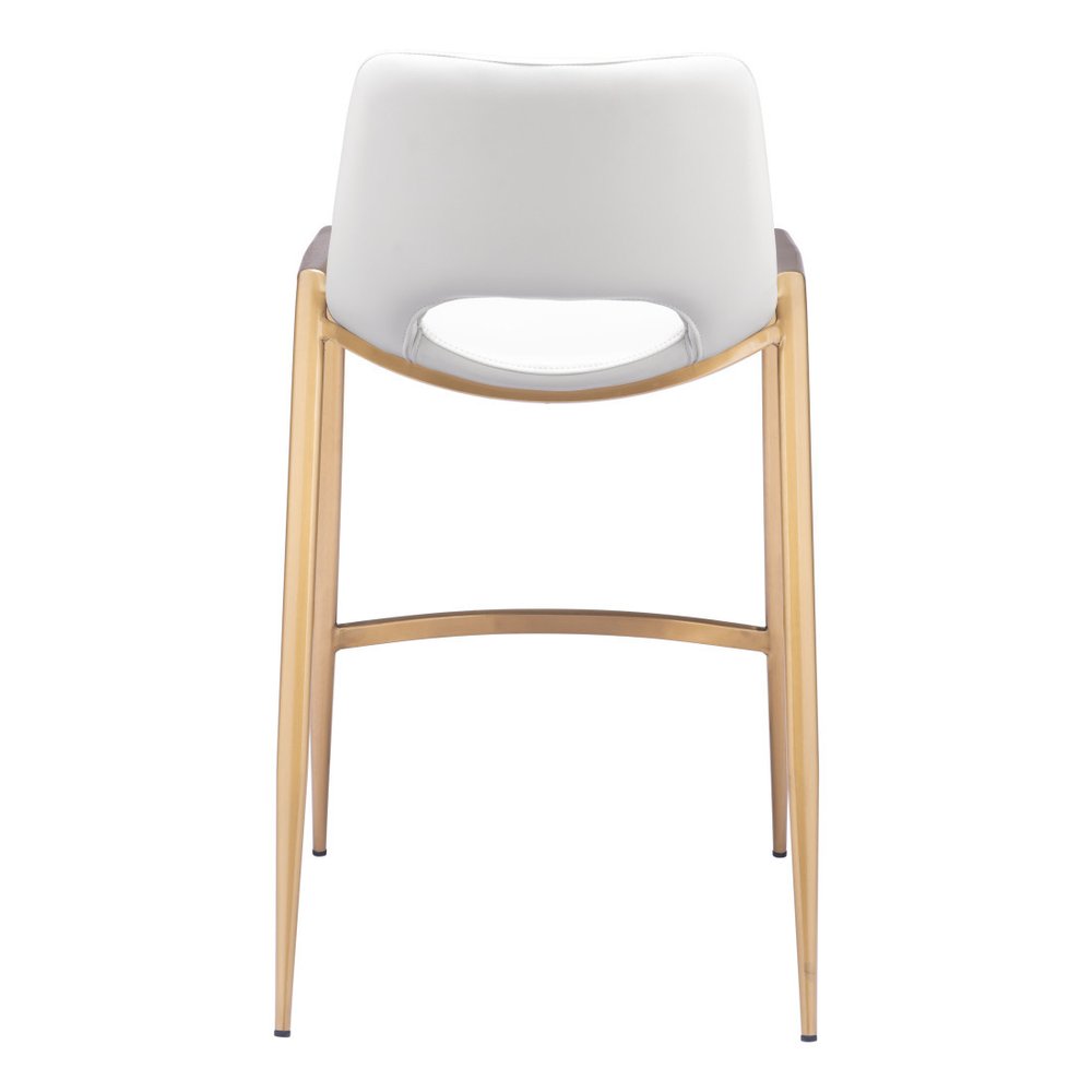 Set of Two 26" White And Gold Faux Leather And Fabric And Steel Low Back Counter Height Bar Chairs HomeRoots