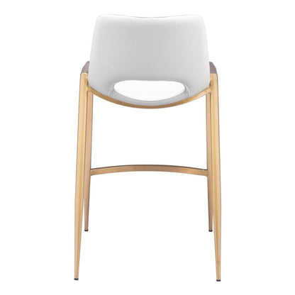 Set of Two 26" White And Gold Faux Leather And Fabric And Steel Low Back Counter Height Bar Chairs HomeRoots