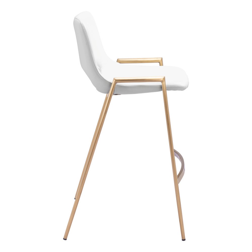 Set of Two 26" White And Gold Faux Leather And Fabric And Steel Low Back Counter Height Bar Chairs HomeRoots