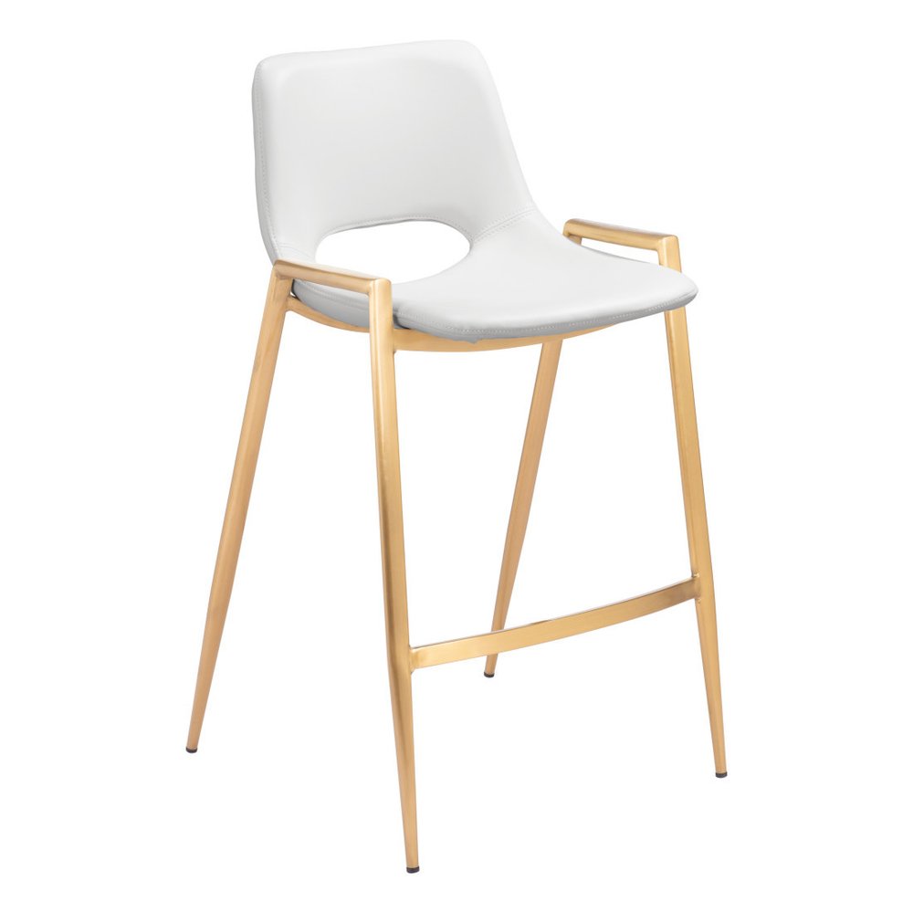 Set of Two 26" White And Gold Faux Leather And Fabric And Steel Low Back Counter Height Bar Chairs HomeRoots