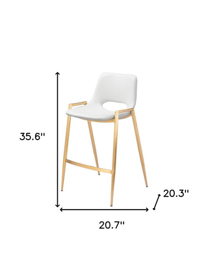 Set of Two 26" White And Gold Faux Leather And Fabric And Steel Low Back Counter Height Bar Chairs HomeRoots