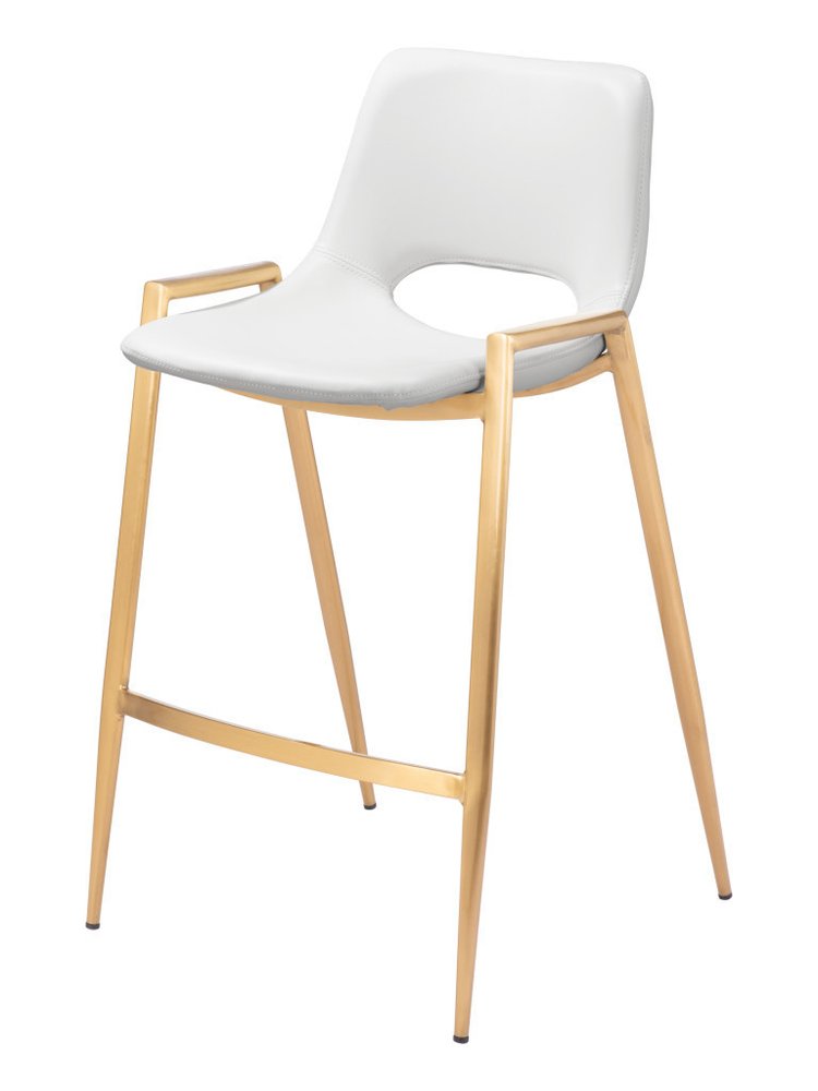 Set of Two 26" White And Gold Faux Leather And Fabric And Steel Low Back Counter Height Bar Chairs HomeRoots