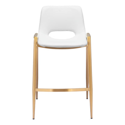 Set of Two 26" White And Gold Faux Leather And Fabric And Steel Low Back Counter Height Bar Chairs HomeRoots