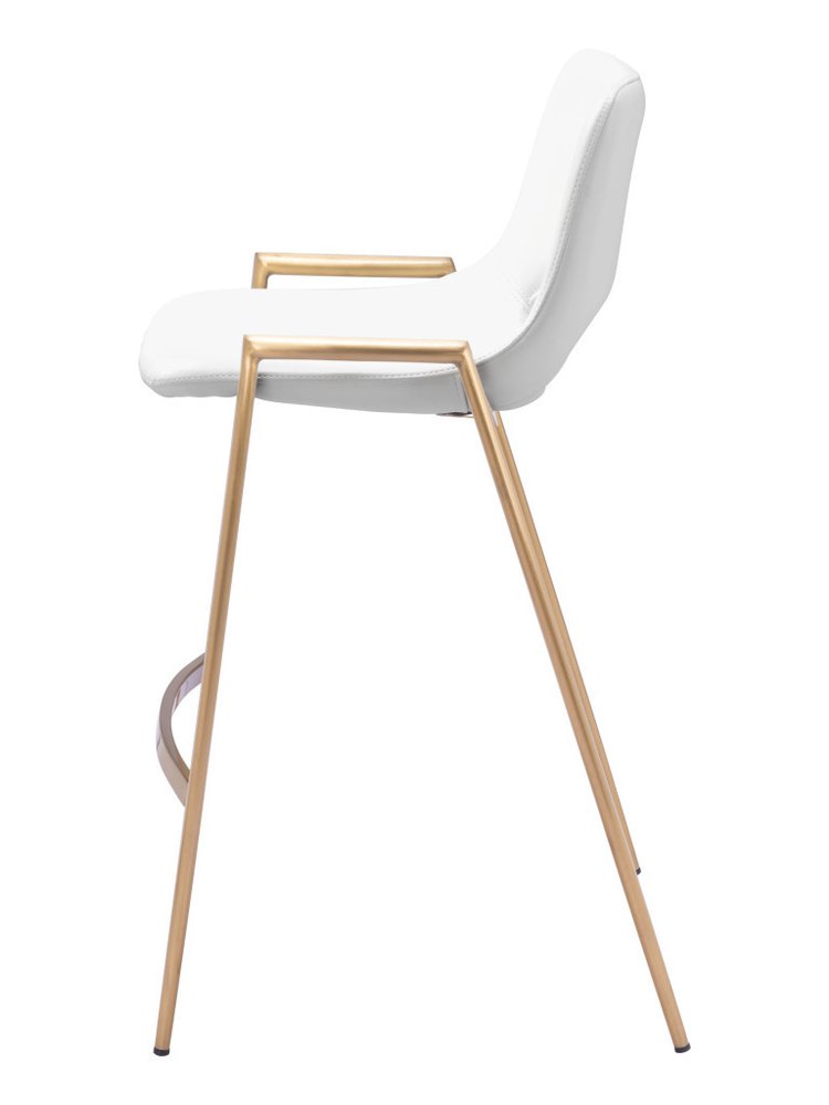 Set of Two 26" White And Gold Faux Leather And Fabric And Steel Low Back Counter Height Bar Chairs HomeRoots