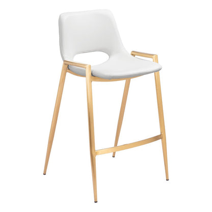 Set of Two 26" White And Gold Faux Leather And Fabric And Steel Low Back Counter Height Bar Chairs HomeRoots