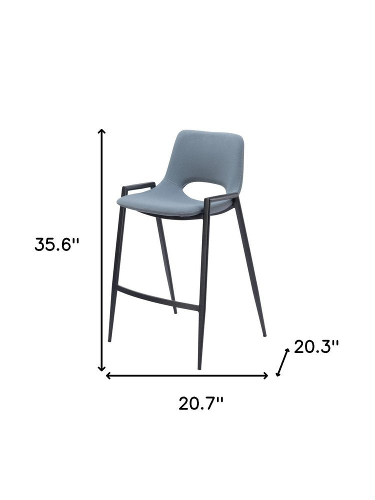 Set of Two 26" Blue And Black Faux Leather And Fabric And Steel Low Back Counter Height Bar Chairs HomeRoots