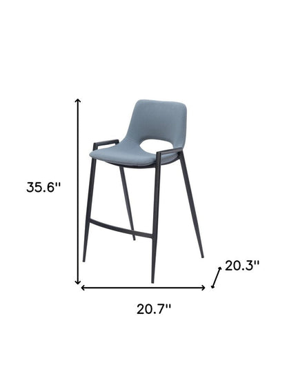 Set of Two 26" Blue And Black Faux Leather And Fabric And Steel Low Back Counter Height Bar Chairs HomeRoots