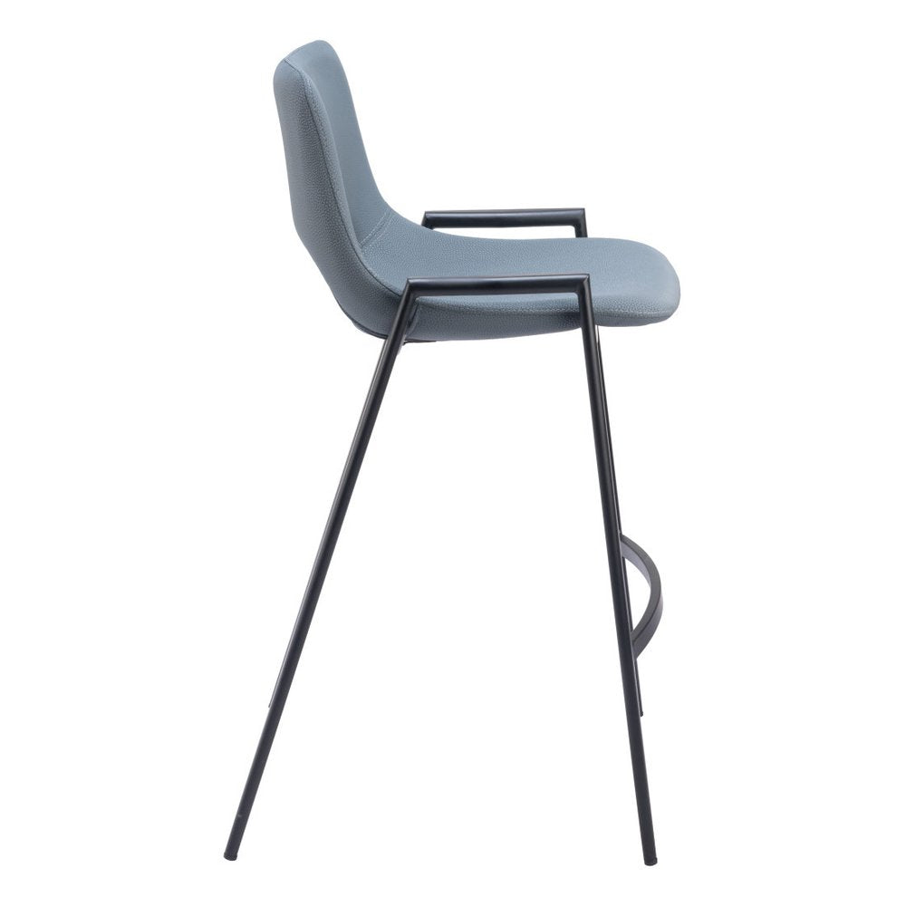 Set of Two 26" Blue And Black Faux Leather And Fabric And Steel Low Back Counter Height Bar Chairs HomeRoots