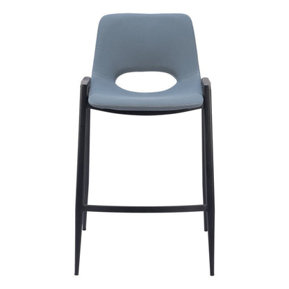 Set of Two 26" Blue And Black Faux Leather And Fabric And Steel Low Back Counter Height Bar Chairs HomeRoots