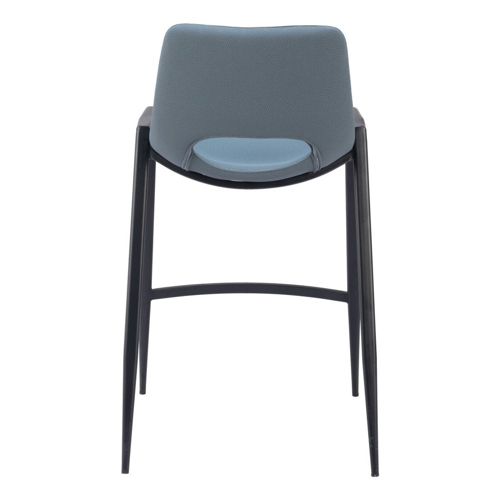 Set of Two 26" Blue And Black Faux Leather And Fabric And Steel Low Back Counter Height Bar Chairs HomeRoots