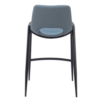 Set of Two 26" Blue And Black Faux Leather And Fabric And Steel Low Back Counter Height Bar Chairs HomeRoots
