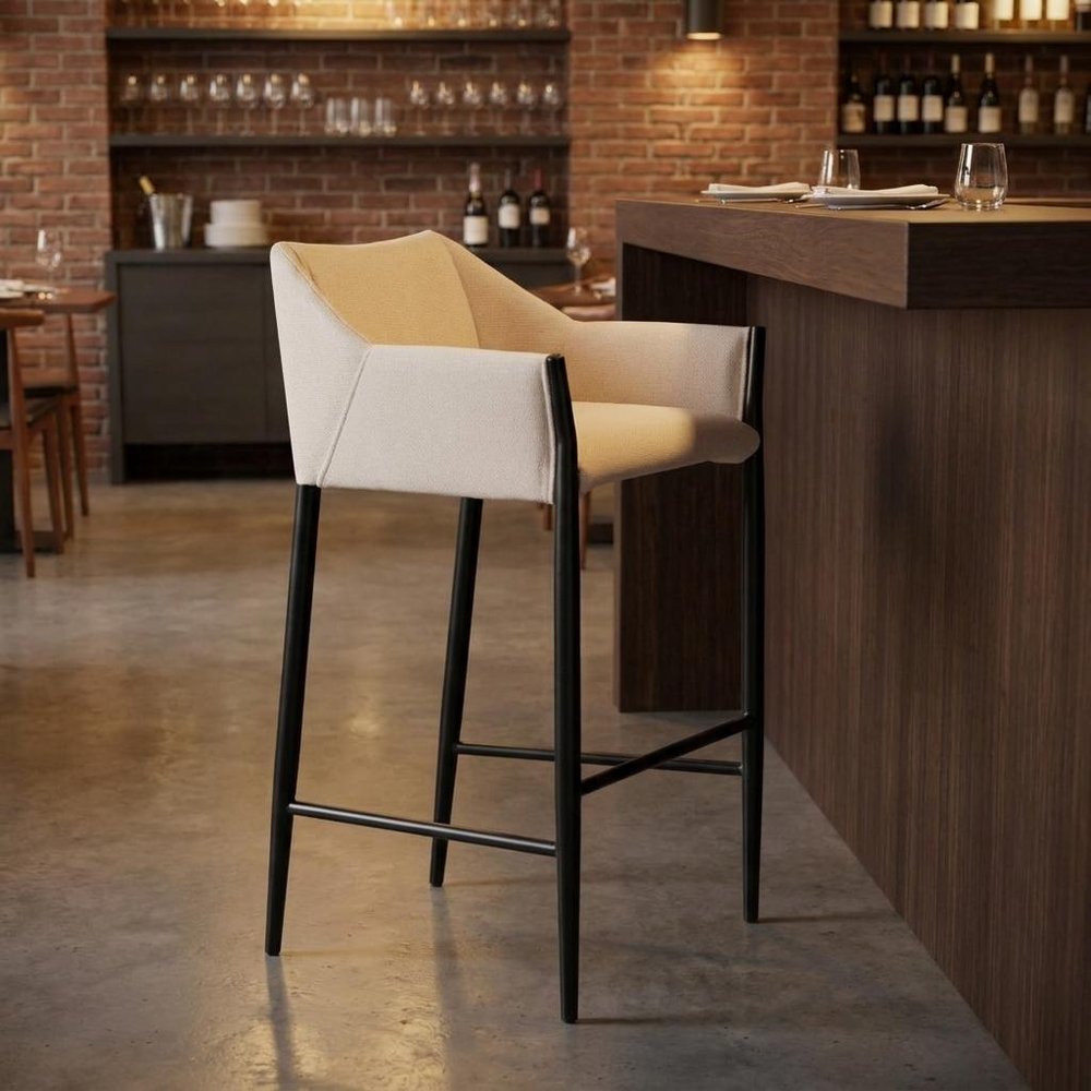 30" Beige And Black Fabric And Steel Bar Height Bar Chair — view 24