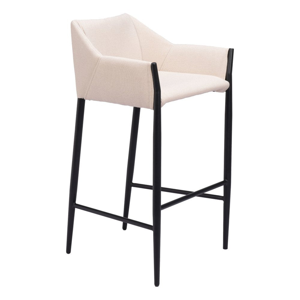 30" Beige And Black Fabric And Steel Bar Height Bar Chair HomeRoots