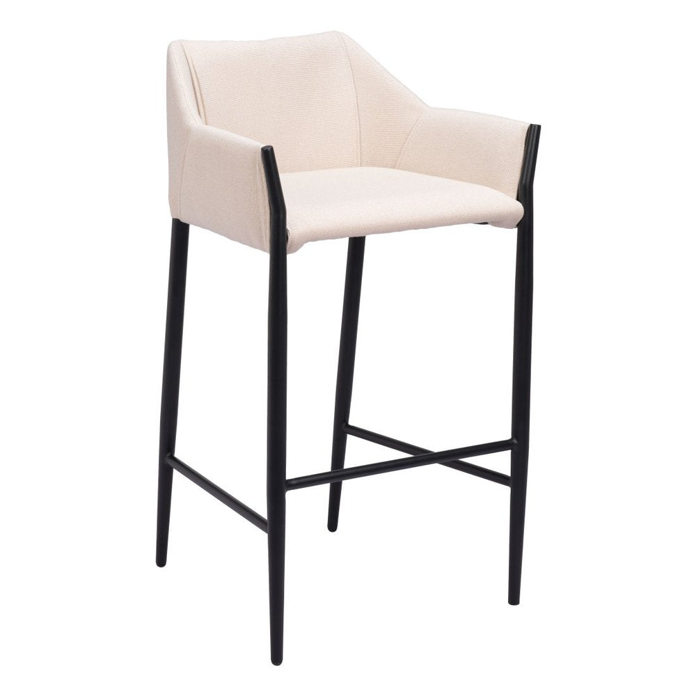 30" Beige And Black Fabric And Steel Bar Height Bar Chair HomeRoots