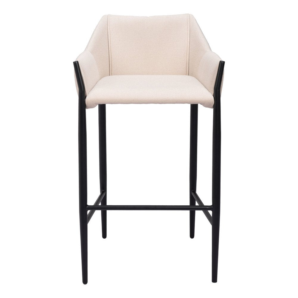 30" Beige And Black Fabric And Steel Bar Height Bar Chair HomeRoots
